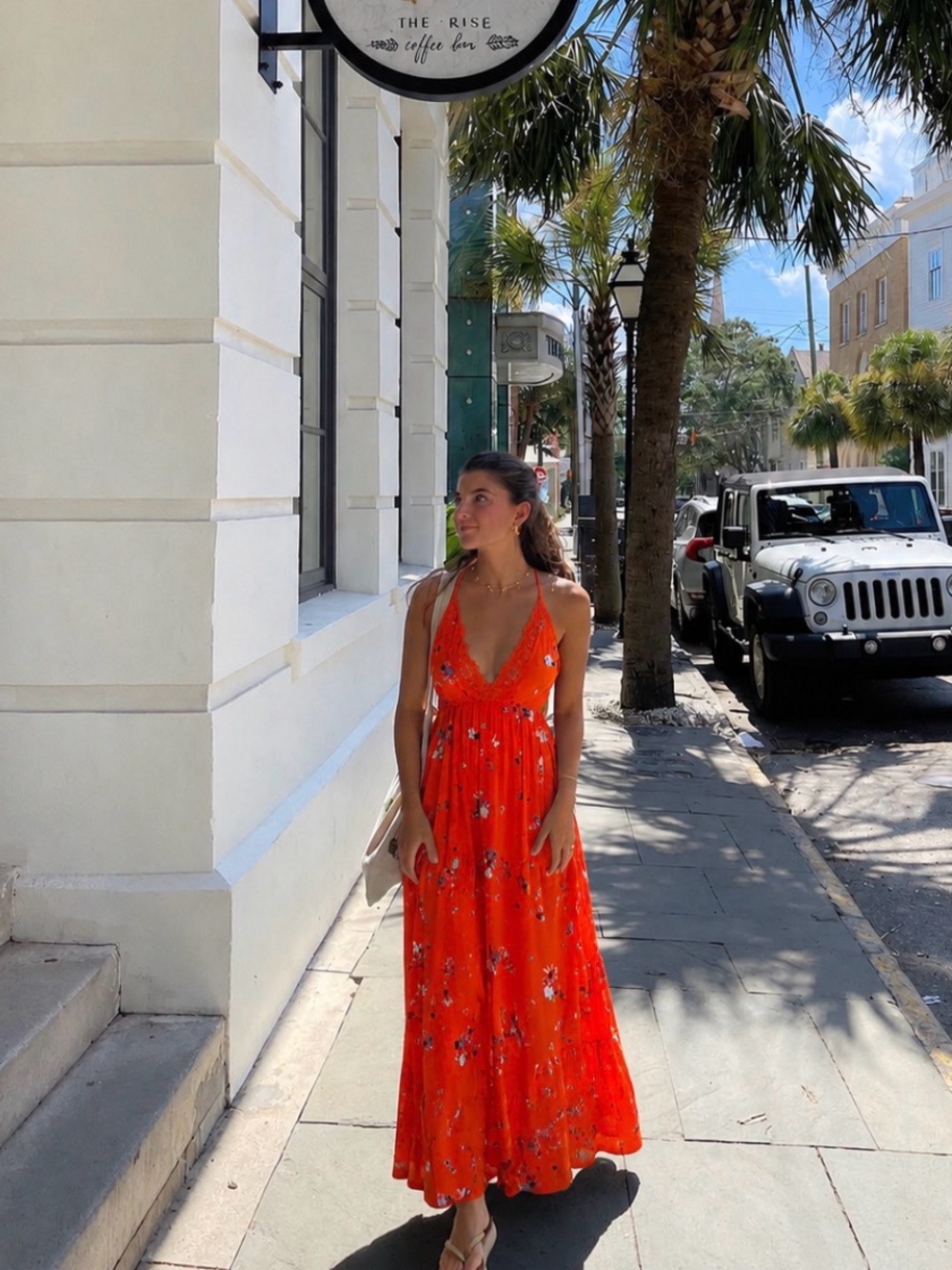 Open Back Red Floral Maxi Dress With Crochet Detail